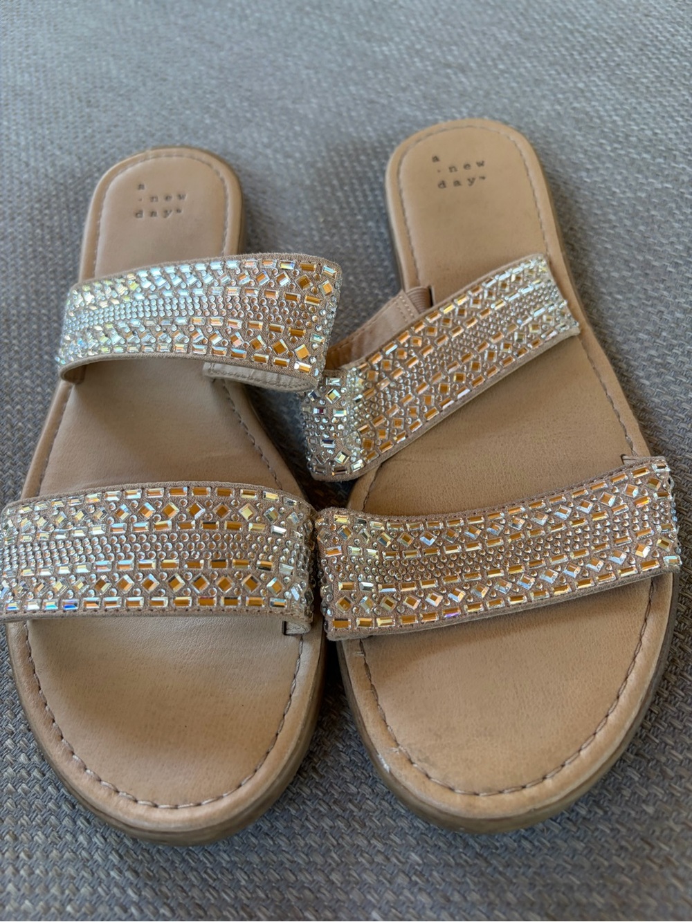 a new day Gold Beaded Double-Strap Slide Sandals- size 8.5